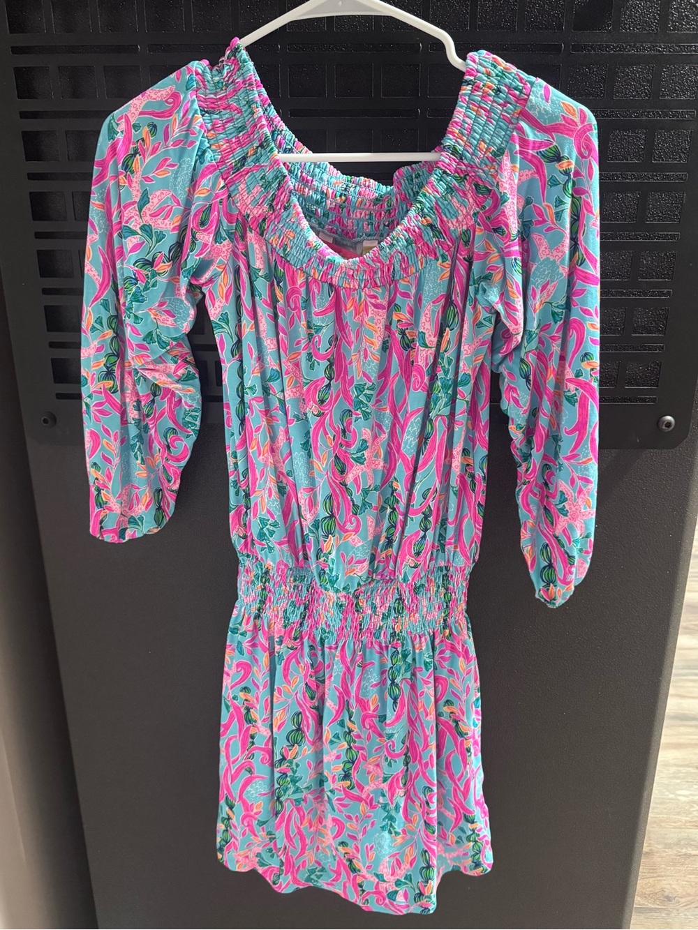 Lilly Pulitzer - Bright Turquoise & Hot Pink Floral Smocked Dress